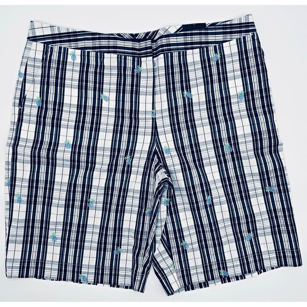 IZOD Womens Golf Shorts Size 16 Navy White Gray Plaid Pineapple Cotton Chino